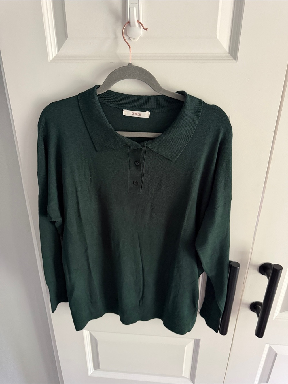 Forest Green Long Sleeve Polo Sweater large